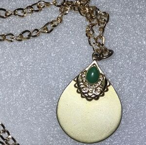 Unique Gold & Jade Green Pendant on Chunky Chain
